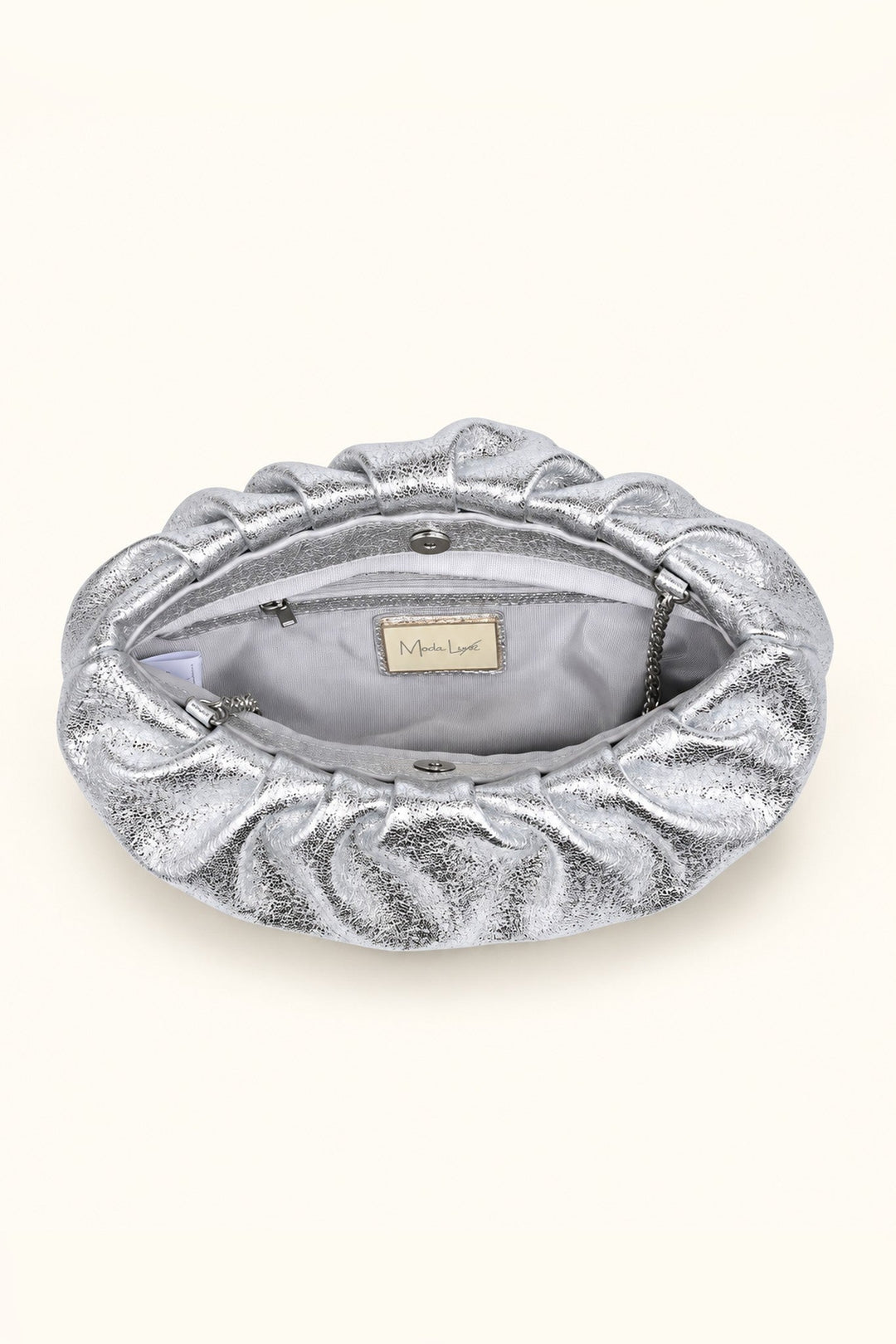 Silver Fancy Metallic Ruched Clutch - STYLED BY ALX COUTUREHandbags