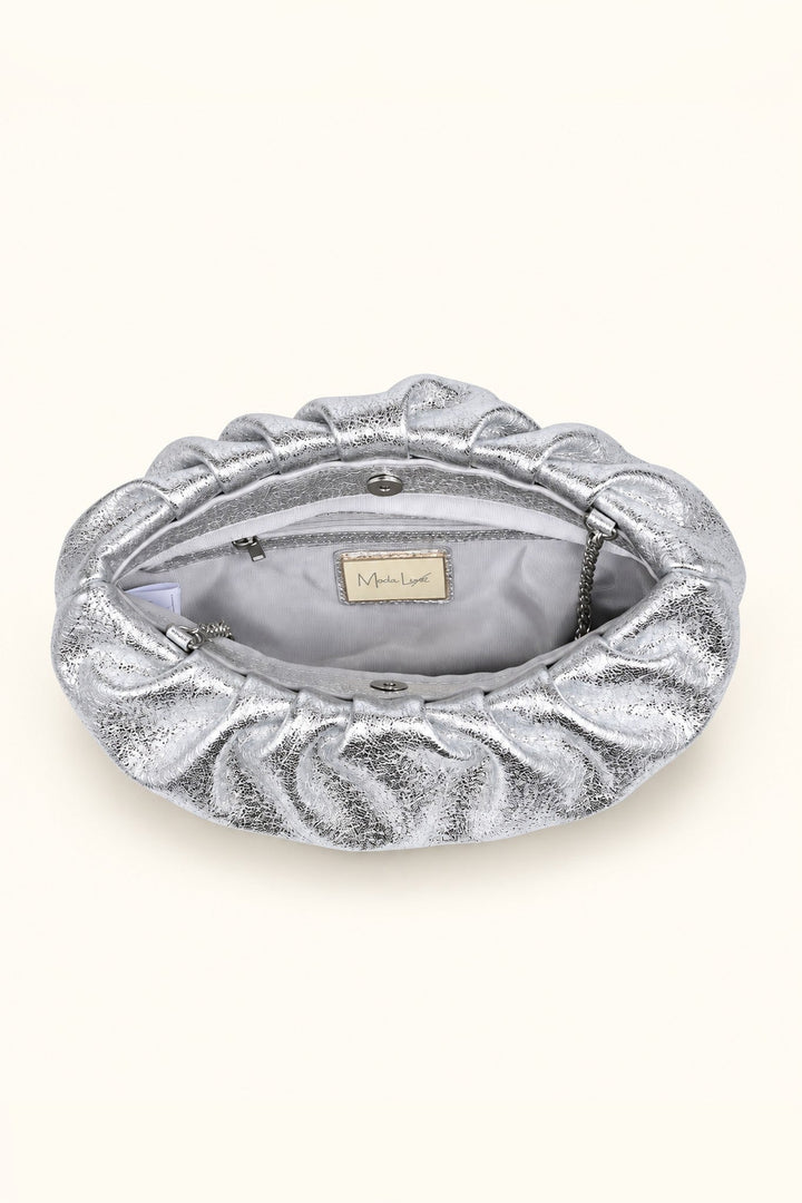 Silver Fancy Metallic Ruched Clutch - STYLED BY ALX COUTUREHandbags