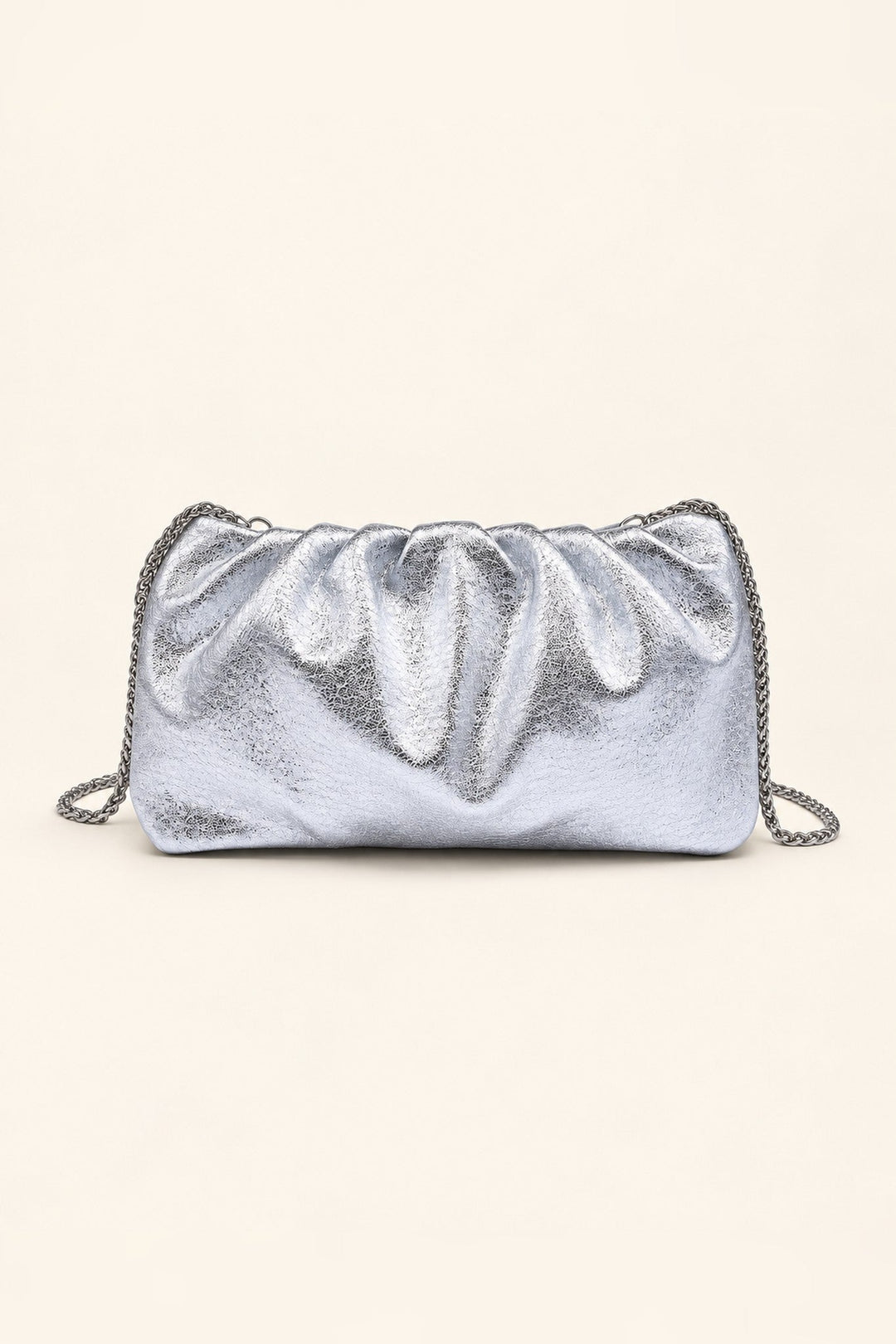 Silver Fancy Metallic Ruched Clutch - STYLED BY ALX COUTUREHandbags