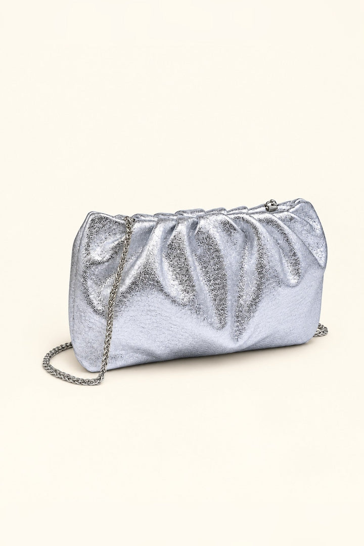 Silver Fancy Metallic Ruched Clutch - STYLED BY ALX COUTUREHandbags