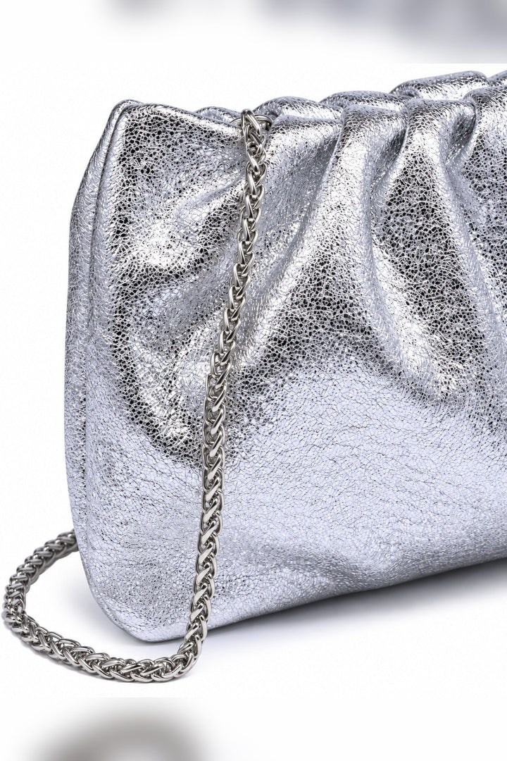 Silver Fancy Metallic Ruched Clutch - STYLED BY ALX COUTUREHandbags