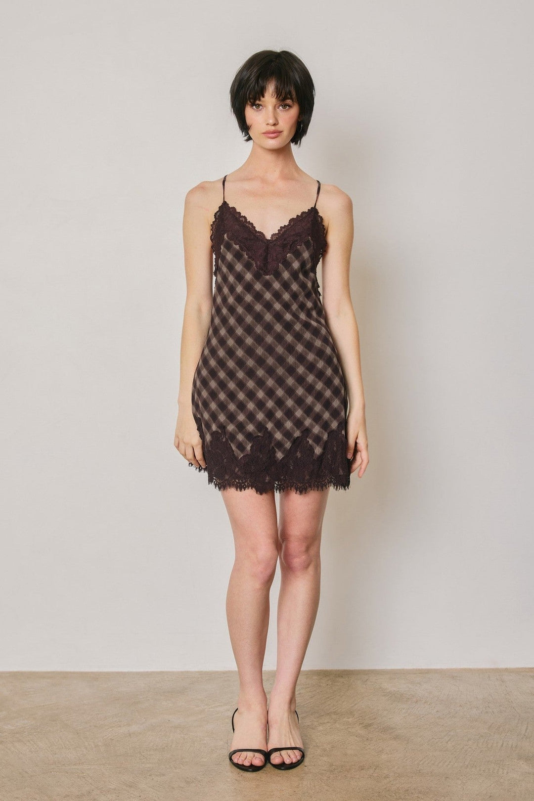 Soft Brown Leopard Satin Lace Trim Slip Mini Dress - STYLED BY ALX COUTUREDresses