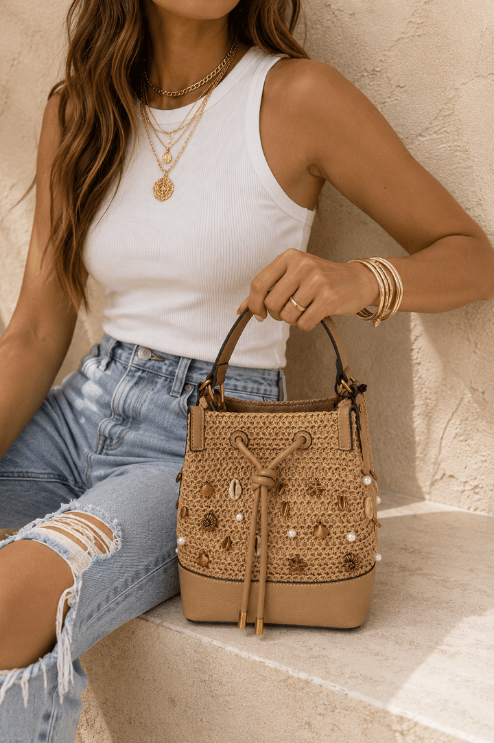 Steve Madden Shell Beaded Bucket Bag - STYLED BY ALX COUTUREhandbags