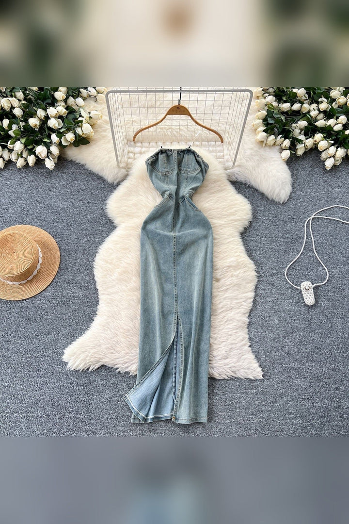 Strapless Denim Maxi Dress - STYLED BY ALX COUTUREDresses
