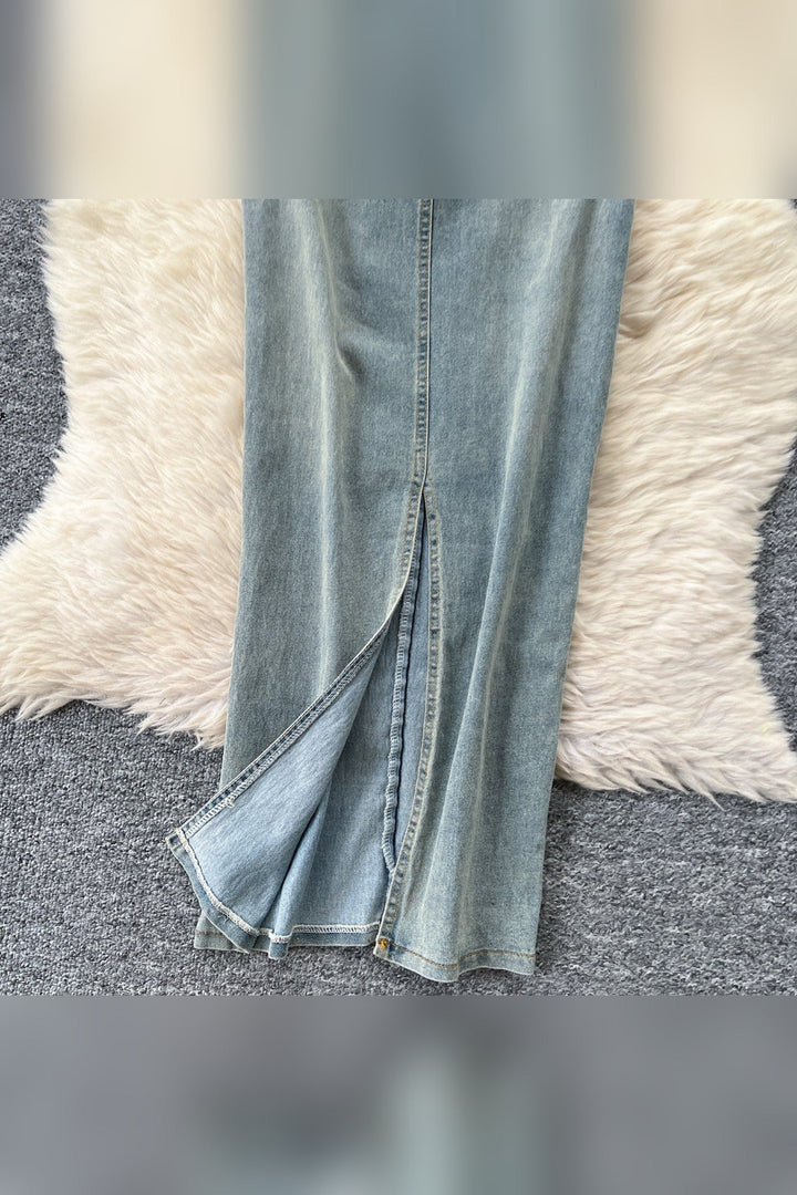 Strapless Denim Maxi Dress - STYLED BY ALX COUTUREDresses