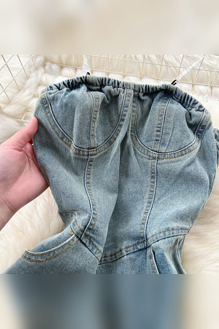Strapless Denim Maxi Dress - STYLED BY ALX COUTUREDresses