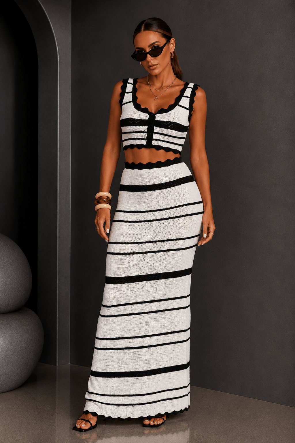 Summer Resort Striped Crochet Maxi Skirt - STYLED BY ALX COUTURESKIRTS