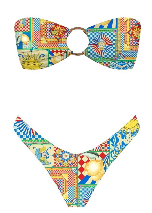 Seamless tie back bandeau bikini set with moderate coverage bottoms