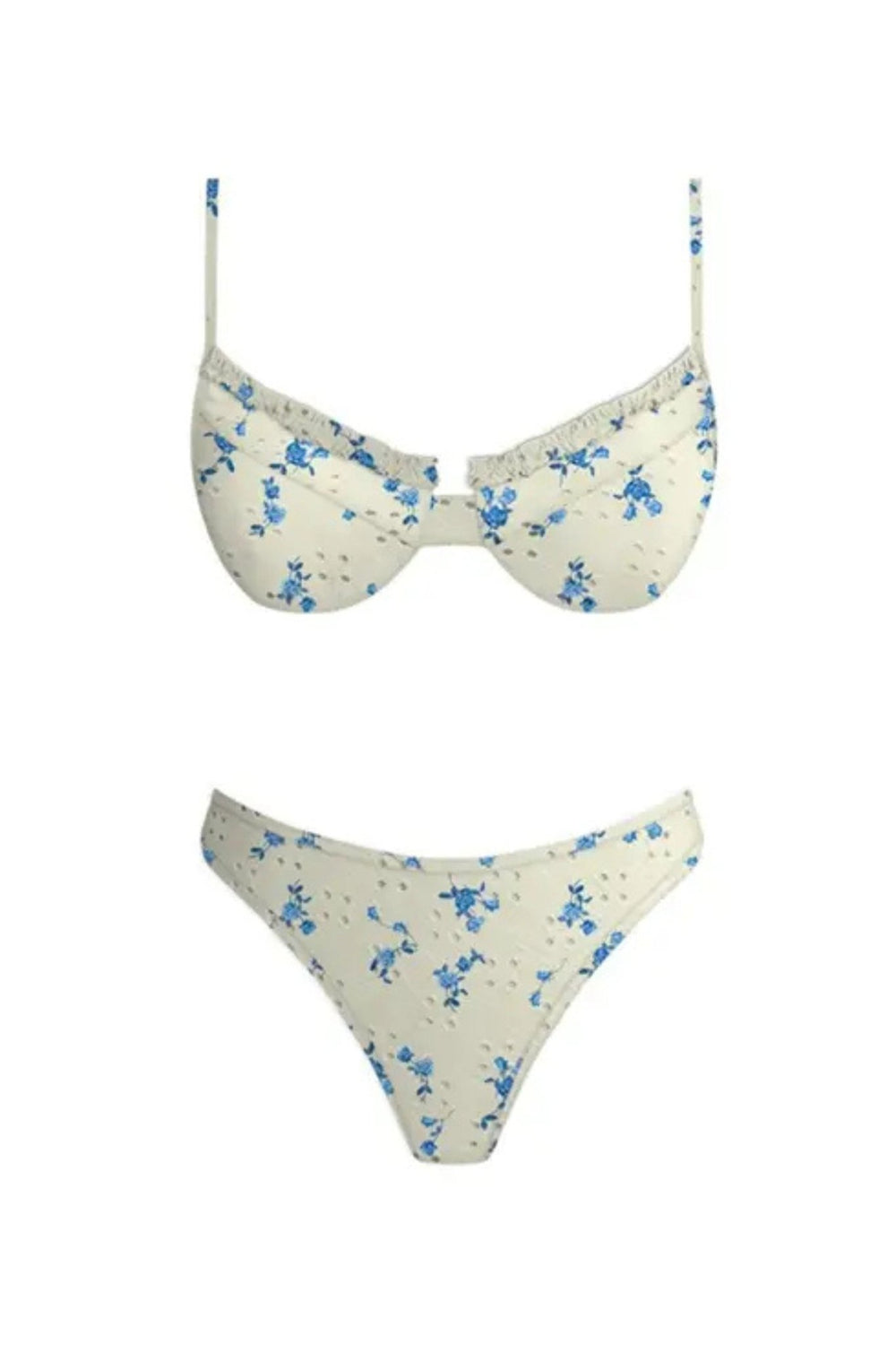Blue and cream floral underwire bikini set from STYLED BY ALX COUTURE