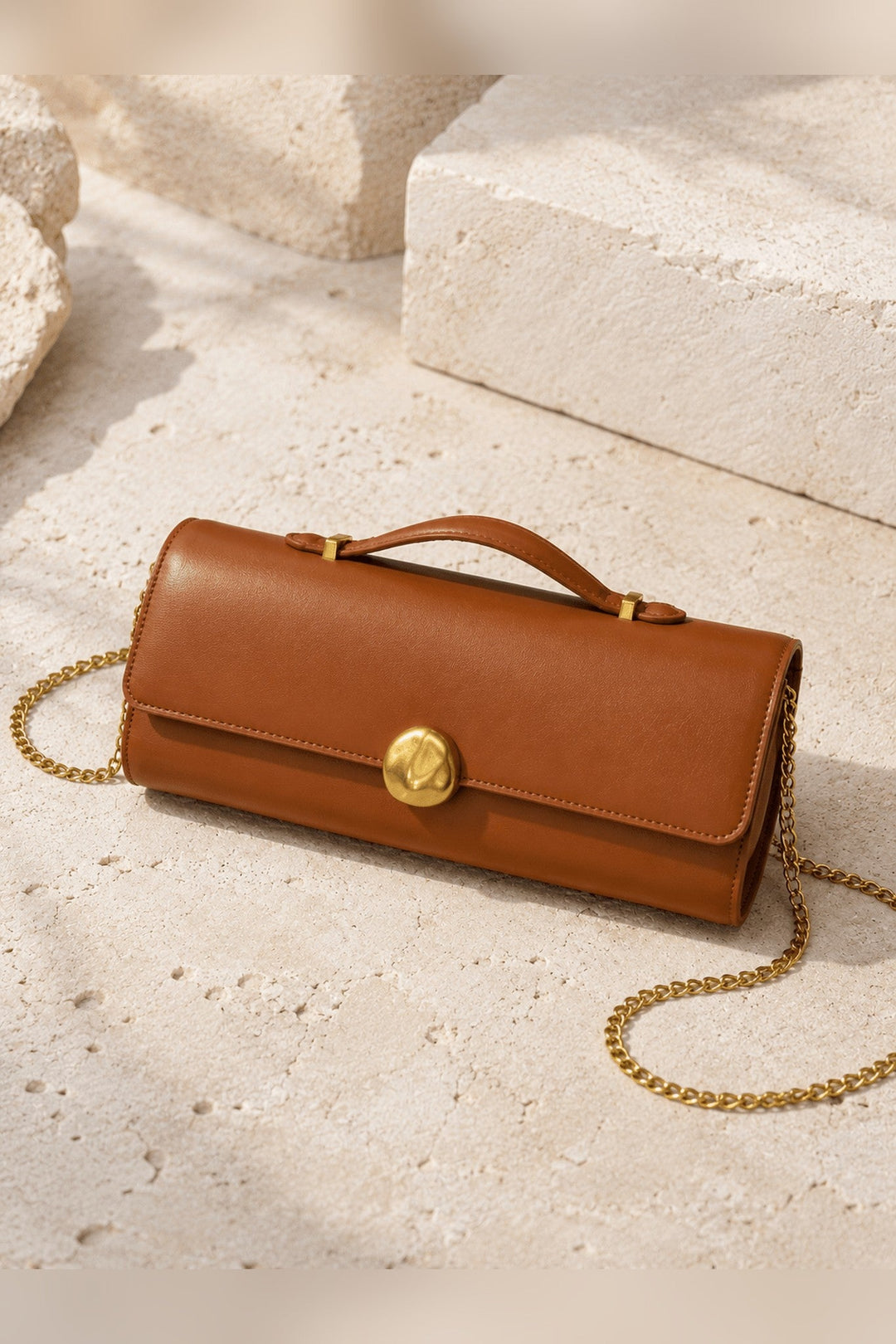 Tan Top Handle Clutch - STYLED BY ALX COUTUREHandbags