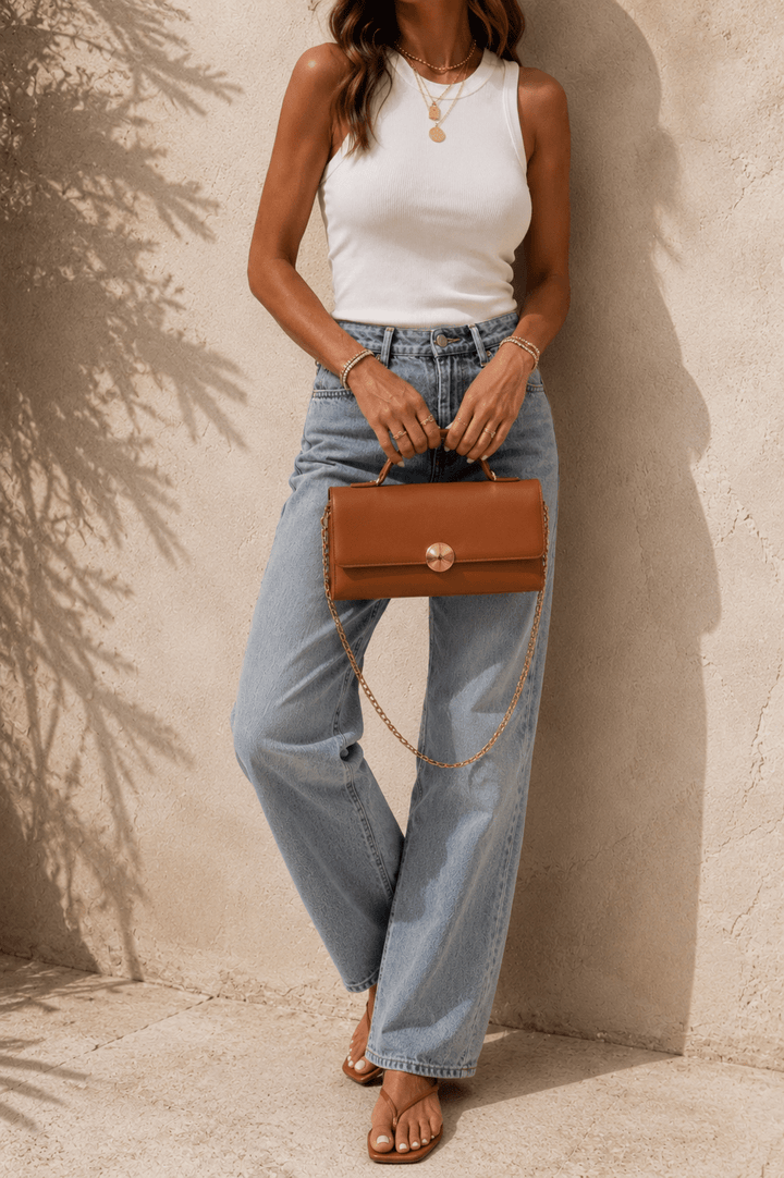 Tan Top Handle Clutch Bag - STYLED BY ALX COUTUREhandbags