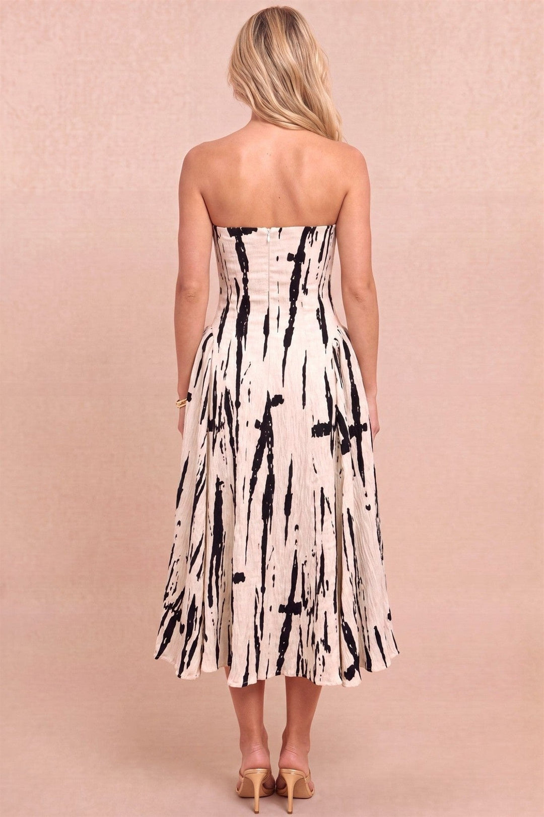 Taupe Black Textured Strapless Midi Dress - STYLED BY ALX COUTUREDresses