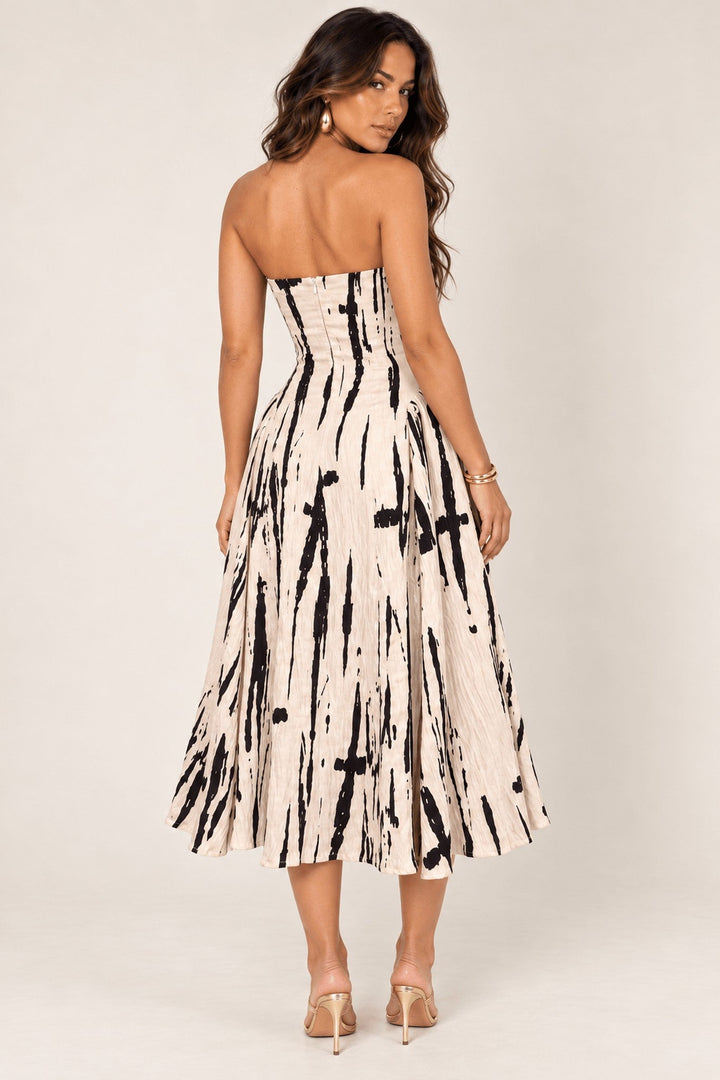 Taupe Black Textured Strapless Midi Dress - STYLED BY ALX COUTUREDresses