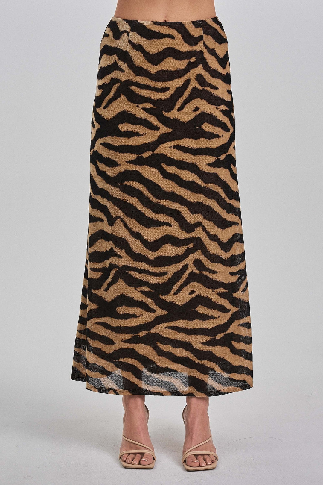 Zebra print knit maxi skirt, back view