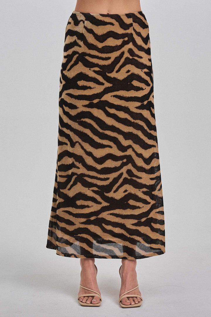 Taupe Black Zebra Print Knit Maxi Skirt - STYLED BY ALX COUTURESkirts