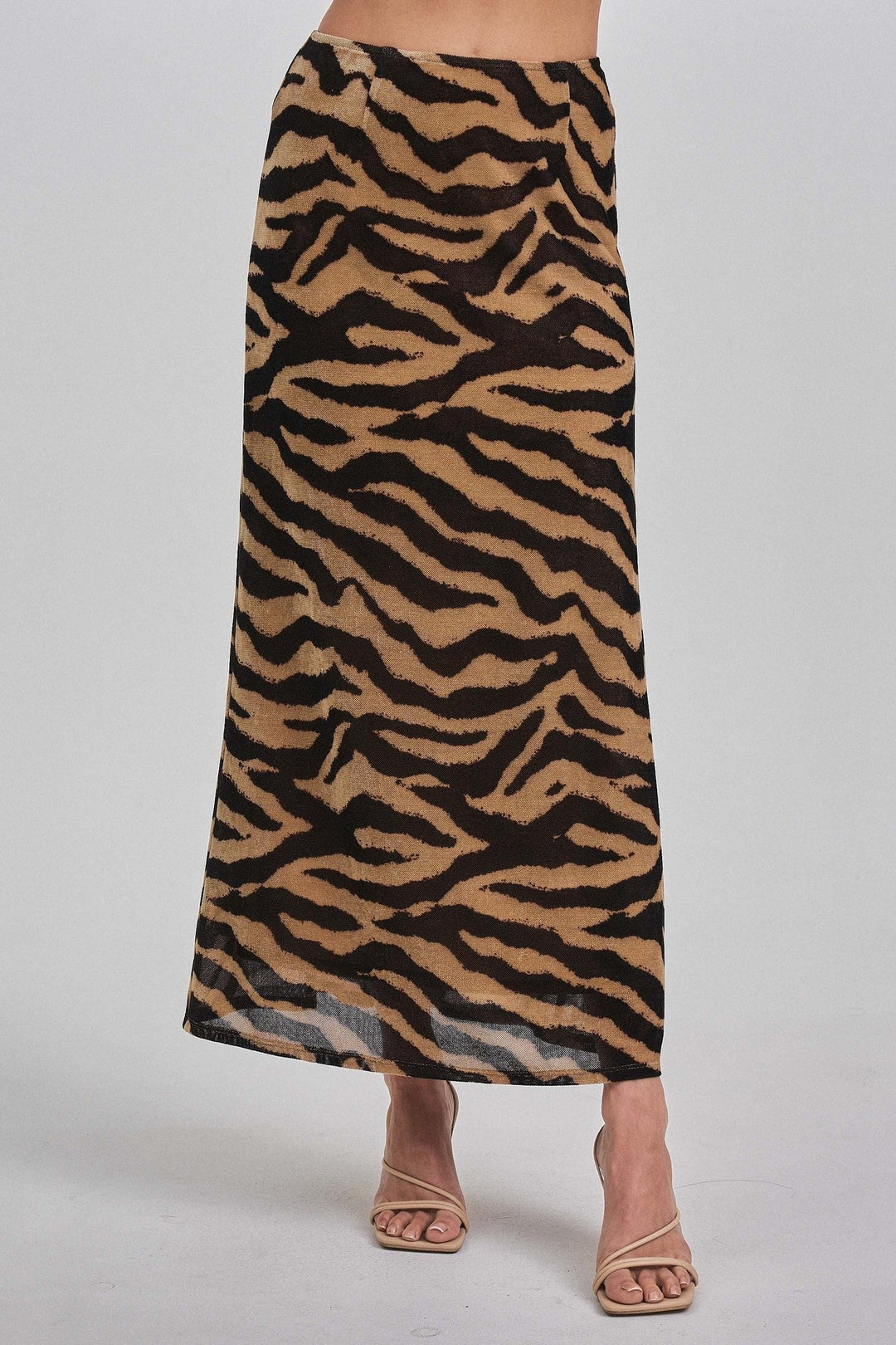 Taupe Black Zebra Print Knit Maxi Skirt - STYLED BY ALX COUTURESkirts