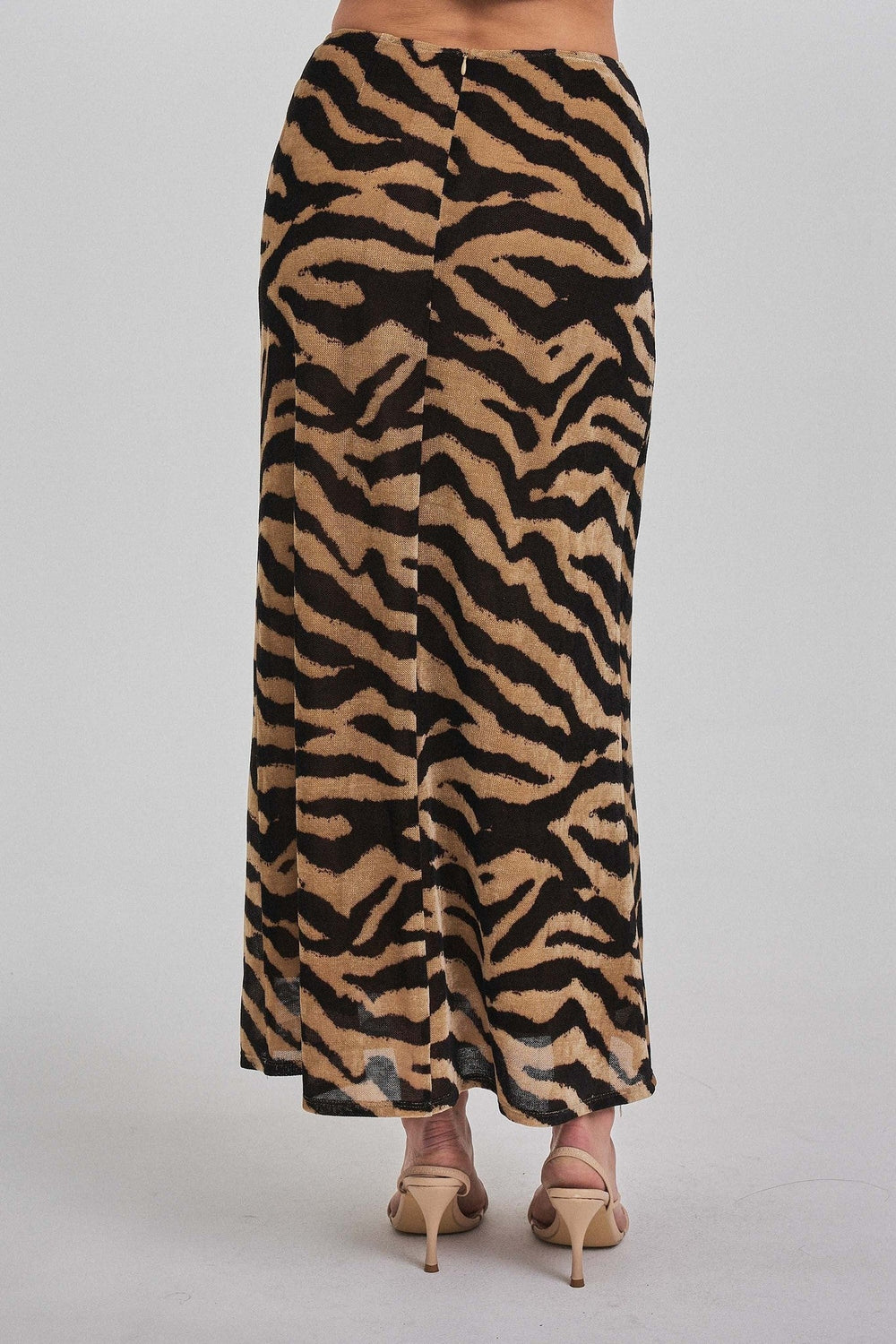 Taupe Black Zebra Print Knit Maxi Skirt - STYLED BY ALX COUTURESkirts
