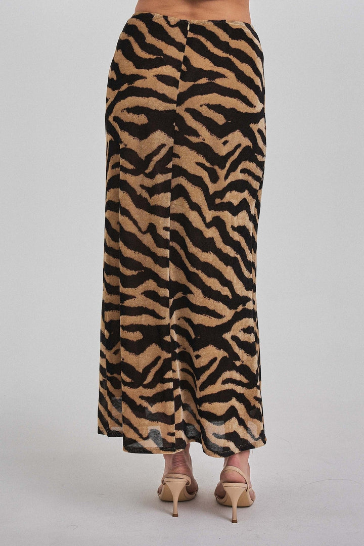 Taupe Black Zebra Print Knit Maxi Skirt - STYLED BY ALX COUTURESkirts
