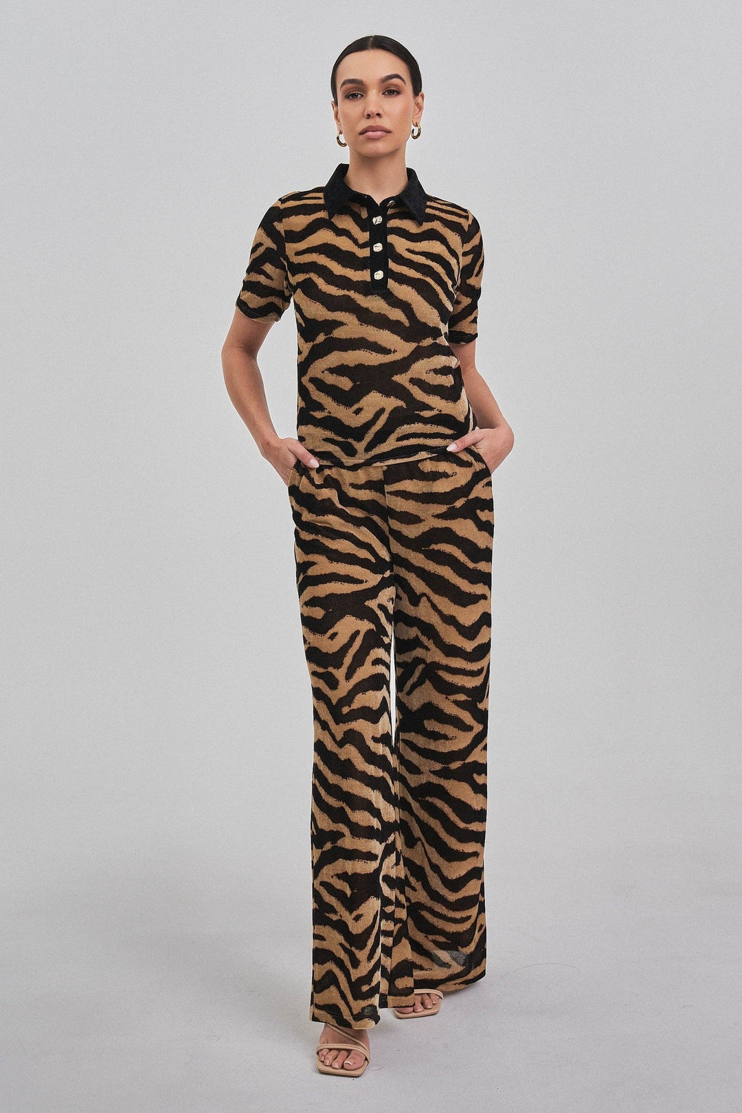 Taupe Black Zebra Print Knit Pants - STYLED BY ALX COUTUREPants