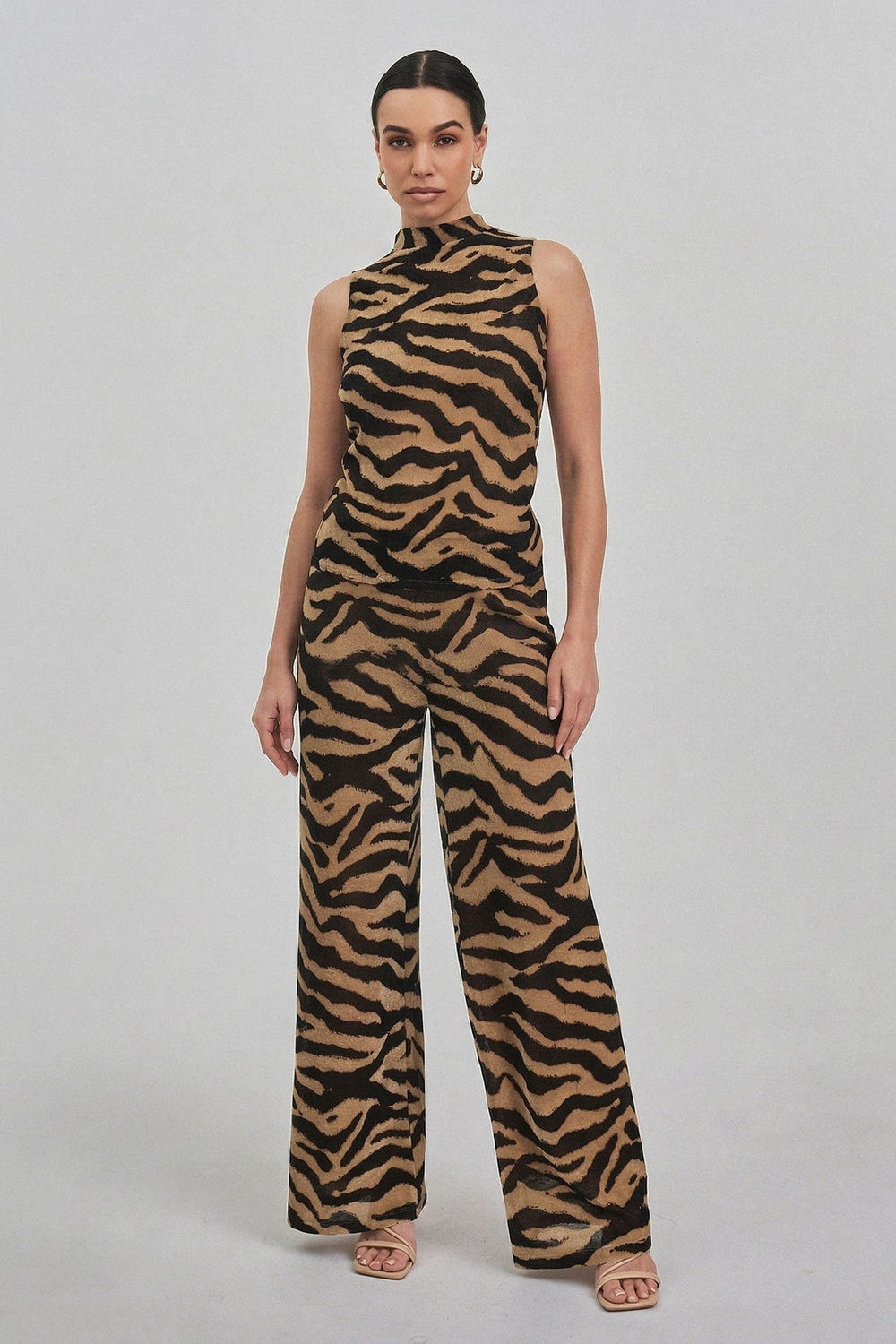 Taupe Black Zebra Print Knit Pants - STYLED BY ALX COUTUREPants