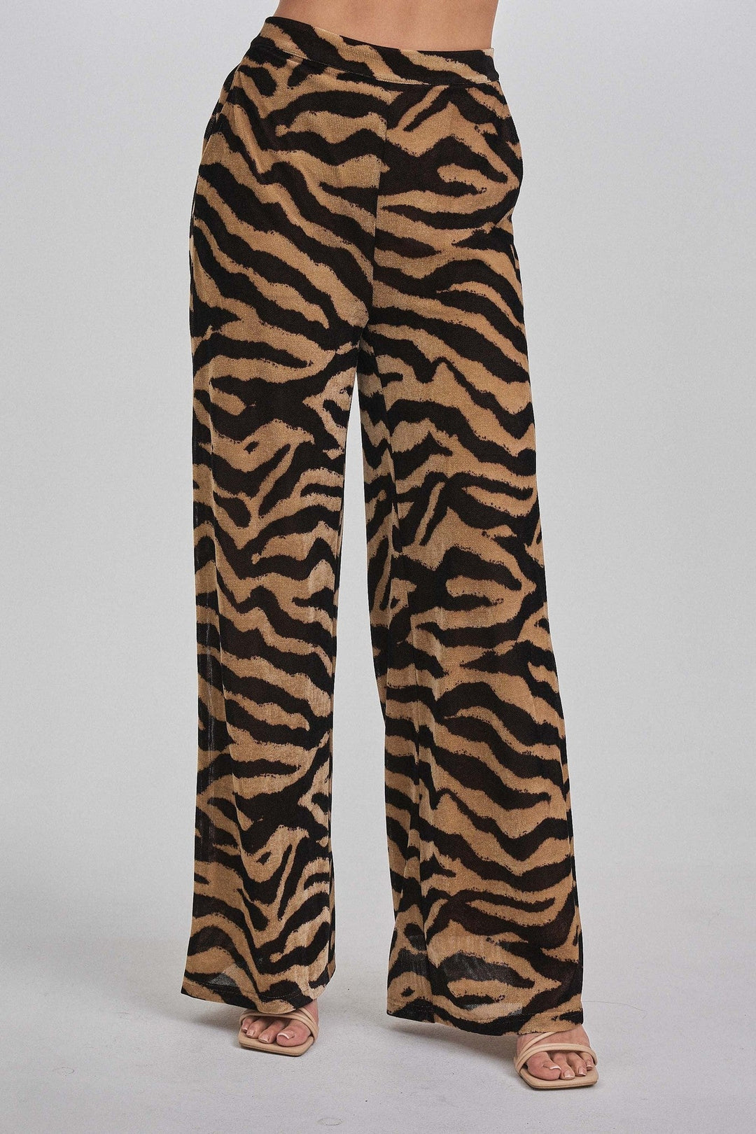 Taupe Black Zebra Print Knit Pants - STYLED BY ALX COUTUREPants