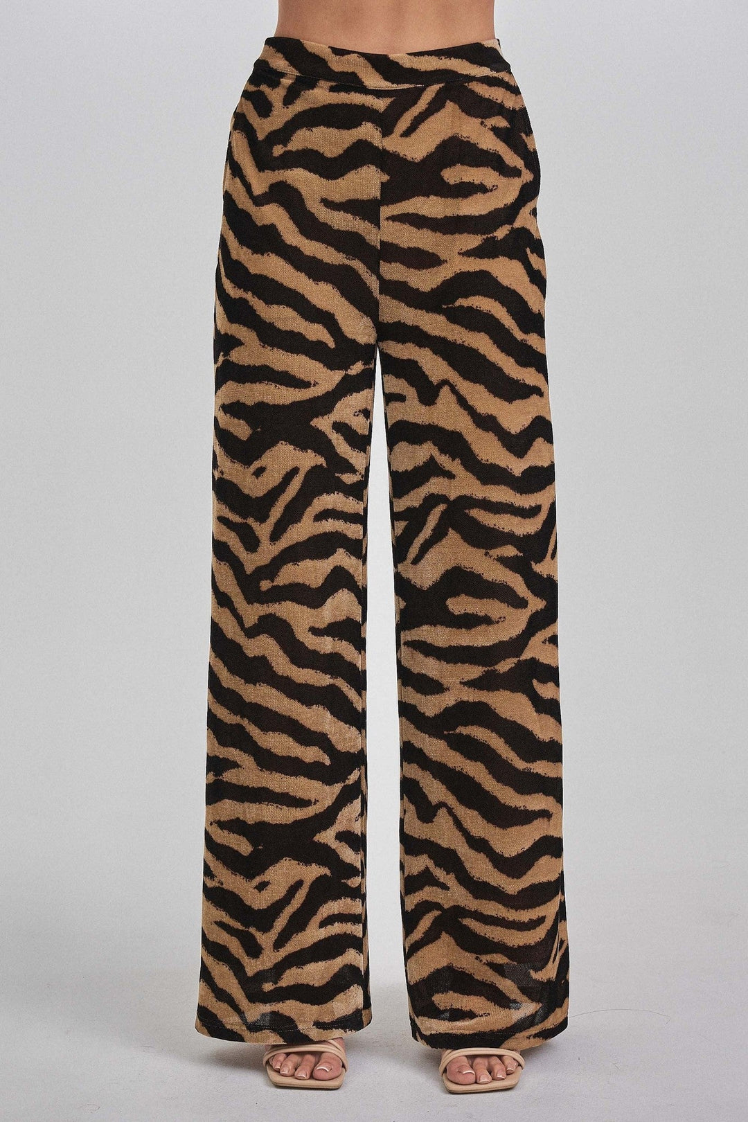 Taupe Black Zebra Print Knit Pants - STYLED BY ALX COUTUREPants