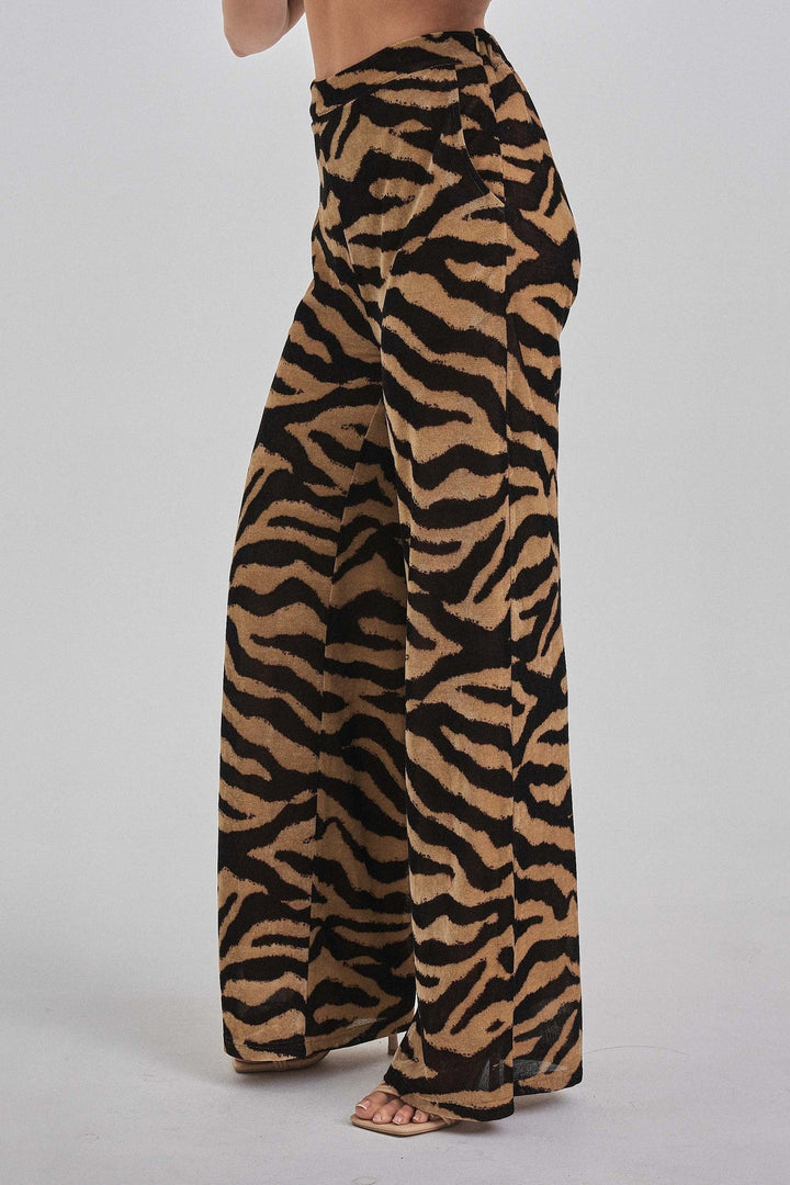 Taupe Black Zebra Print Knit Pants - STYLED BY ALX COUTUREPants