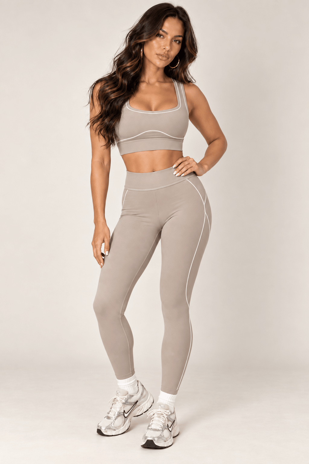 Taupe Contrast Thread Sports Bra - STYLED BY ALX COUTURESports Bra
