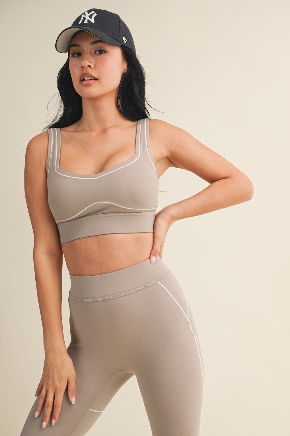 Taupe Contrast Thread Sports Bra - STYLED BY ALX COUTURESports Bra