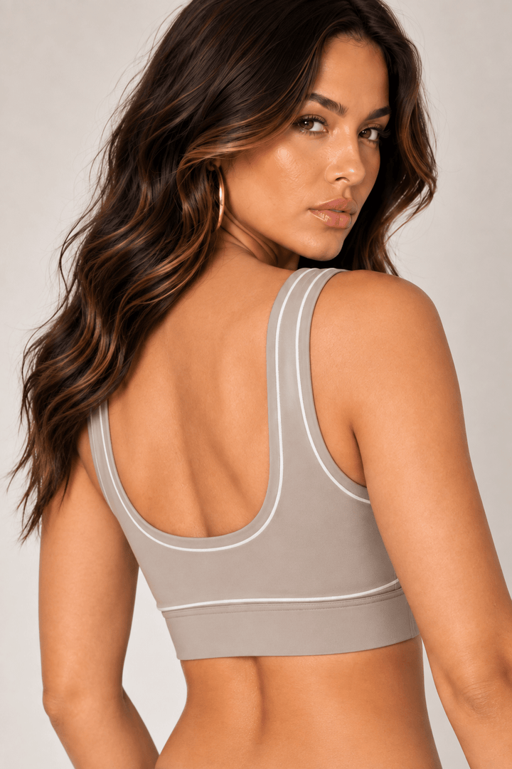 Taupe Contrast Thread Sports Bra - STYLED BY ALX COUTURESports Bra