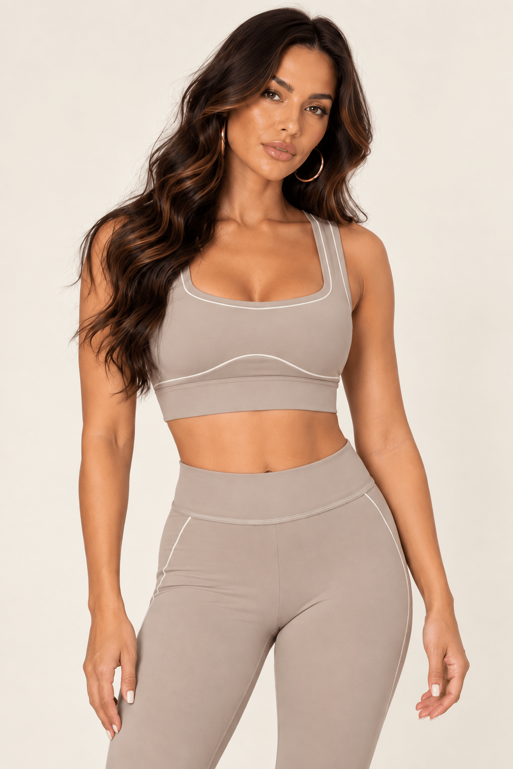 Taupe Contrast Thread Sports Bra - STYLED BY ALX COUTURESports Bra