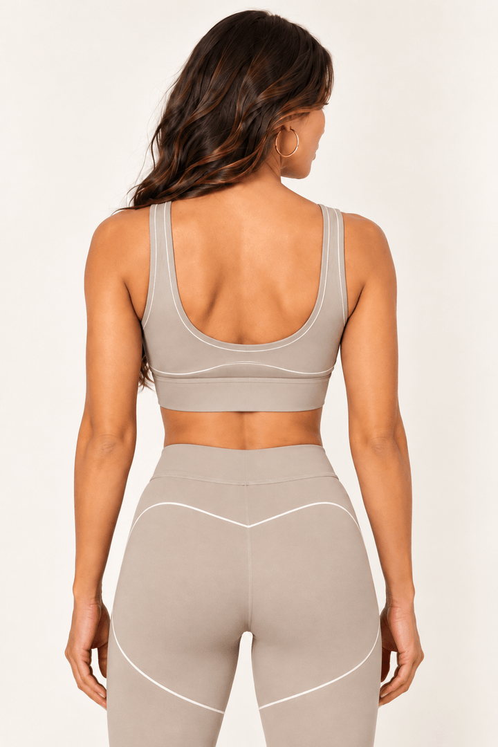 Taupe Contrast Thread Sports Bra - STYLED BY ALX COUTURESports Bra