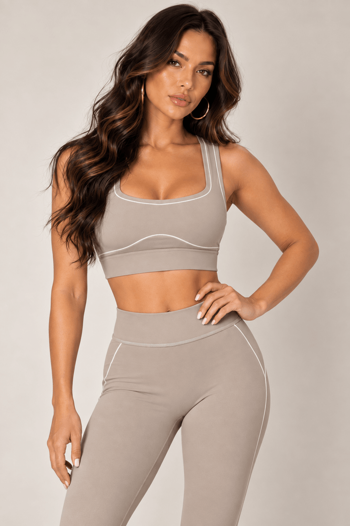 Taupe Contrast Thread Sports Bra - STYLED BY ALX COUTURESports Bra