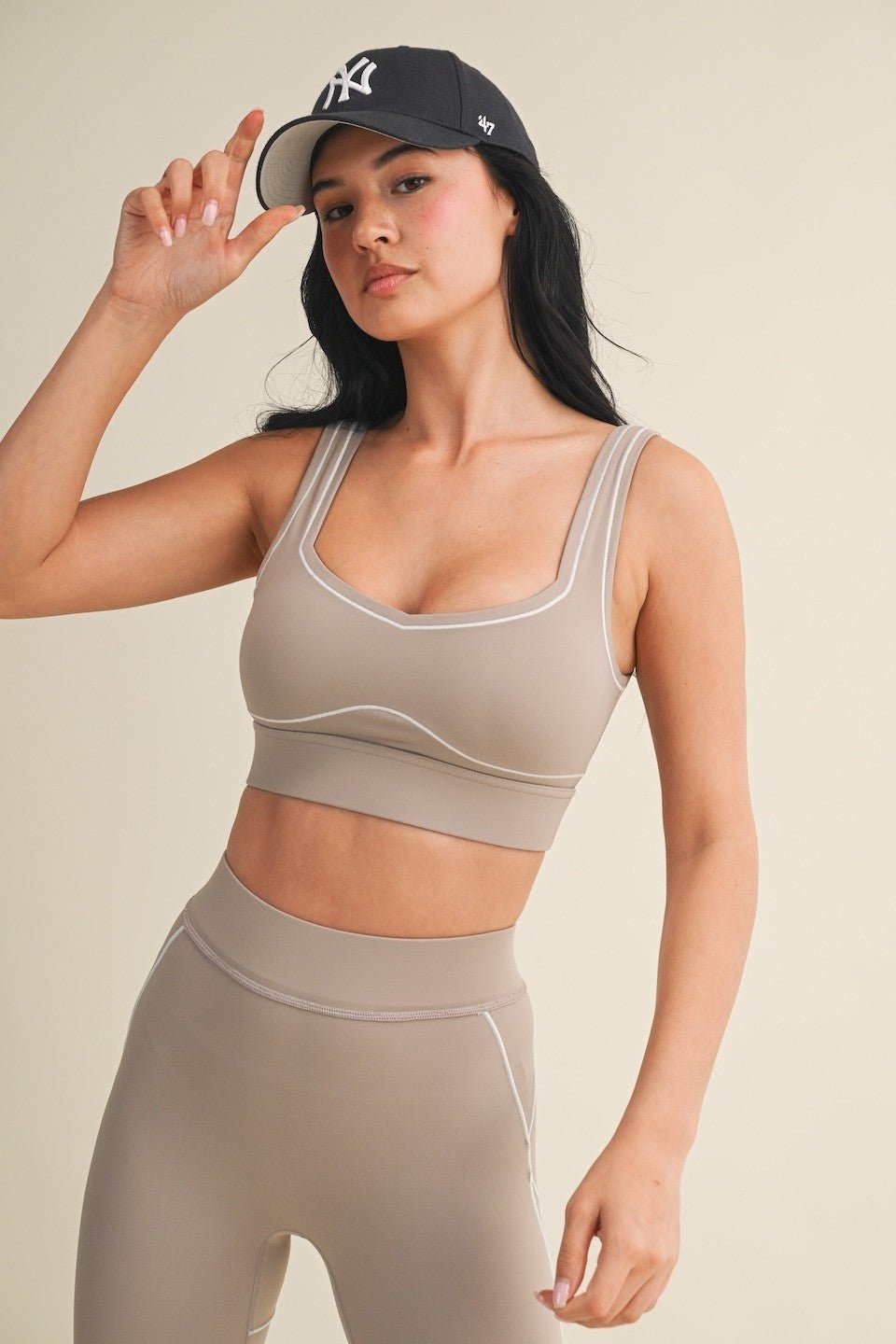 Taupe Contrast Thread Sports Bra - STYLED BY ALX COUTURESports Bra