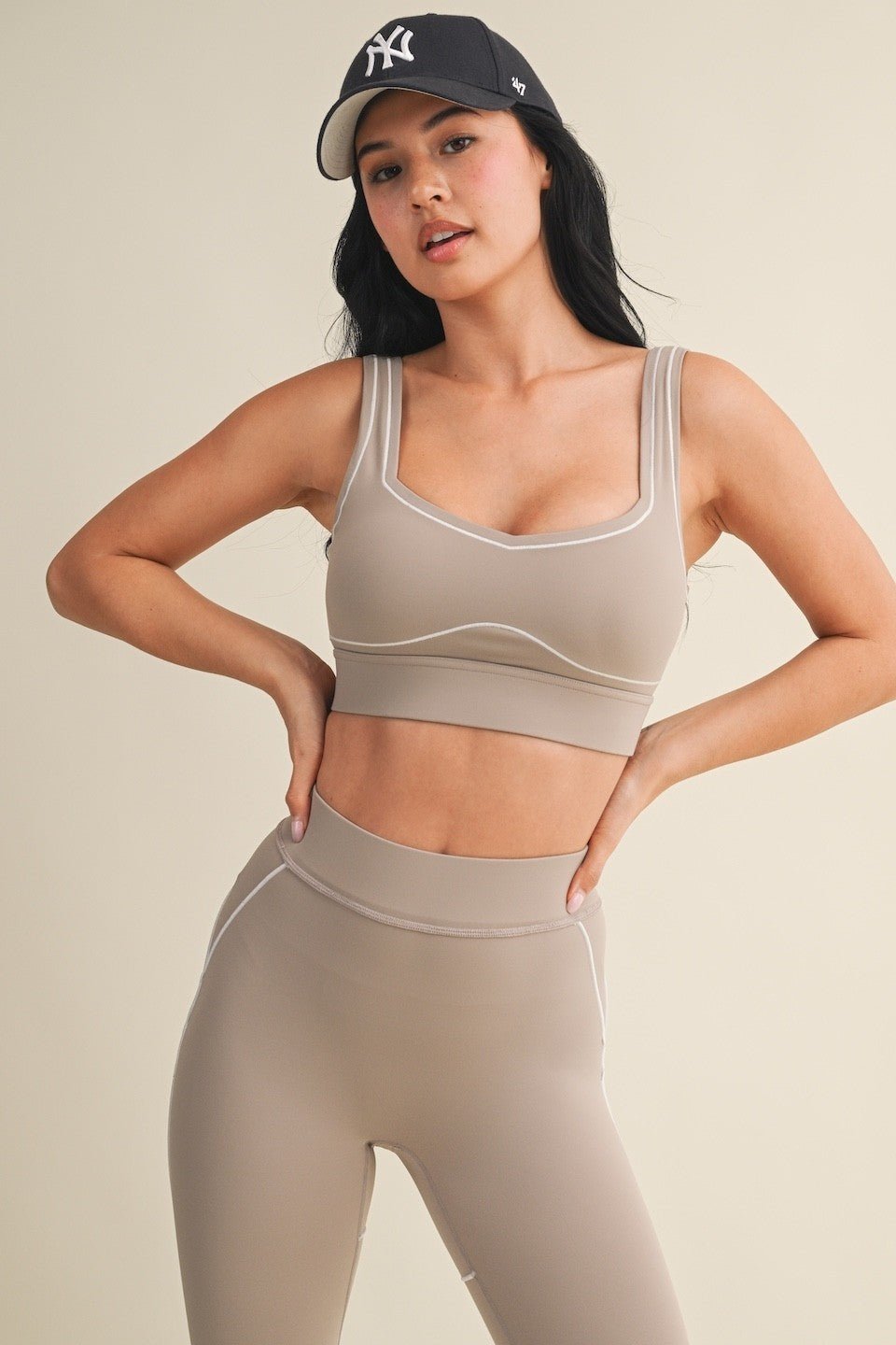 Taupe Contrast Thread Sports Bra - STYLED BY ALX COUTURESports Bra
