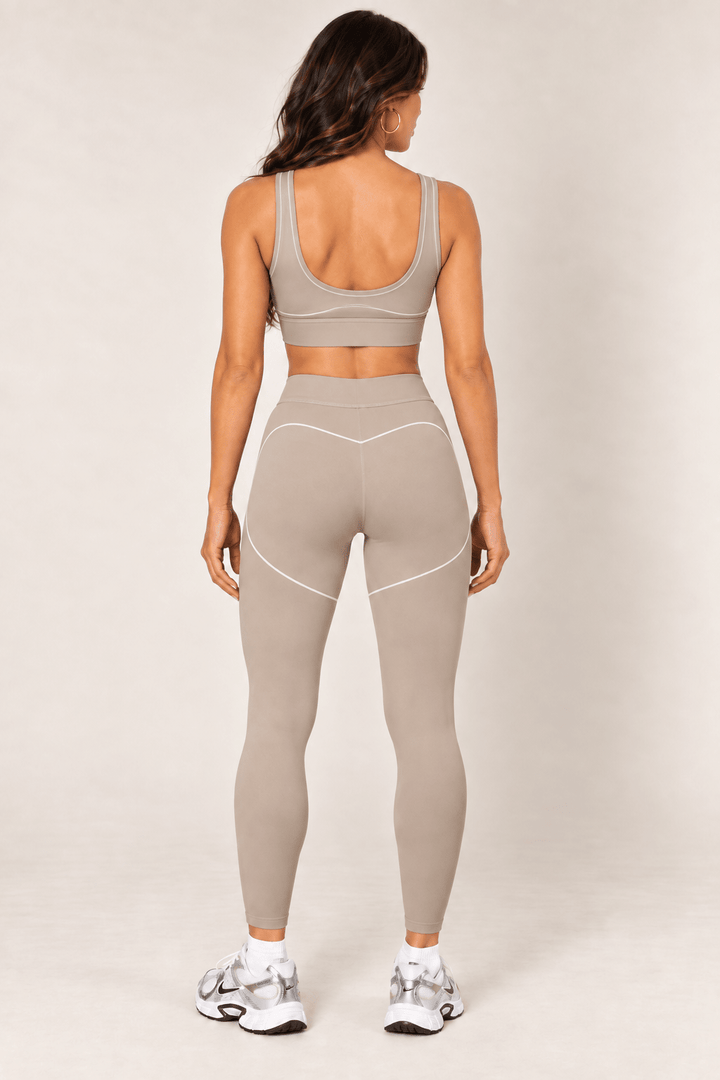 Taupe Contrast Thread Sports Bra - STYLED BY ALX COUTURESports Bra