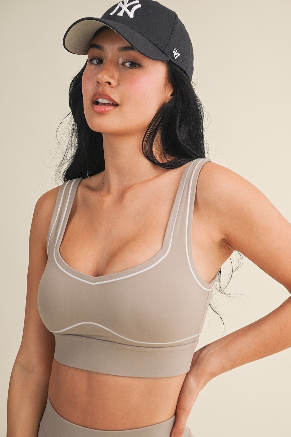 Taupe Contrast Thread Sports Bra - STYLED BY ALX COUTURESports Bra