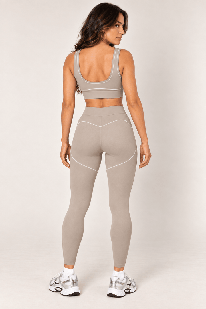 Taupe Contrast Thread Sports Bra - STYLED BY ALX COUTURESports Bra