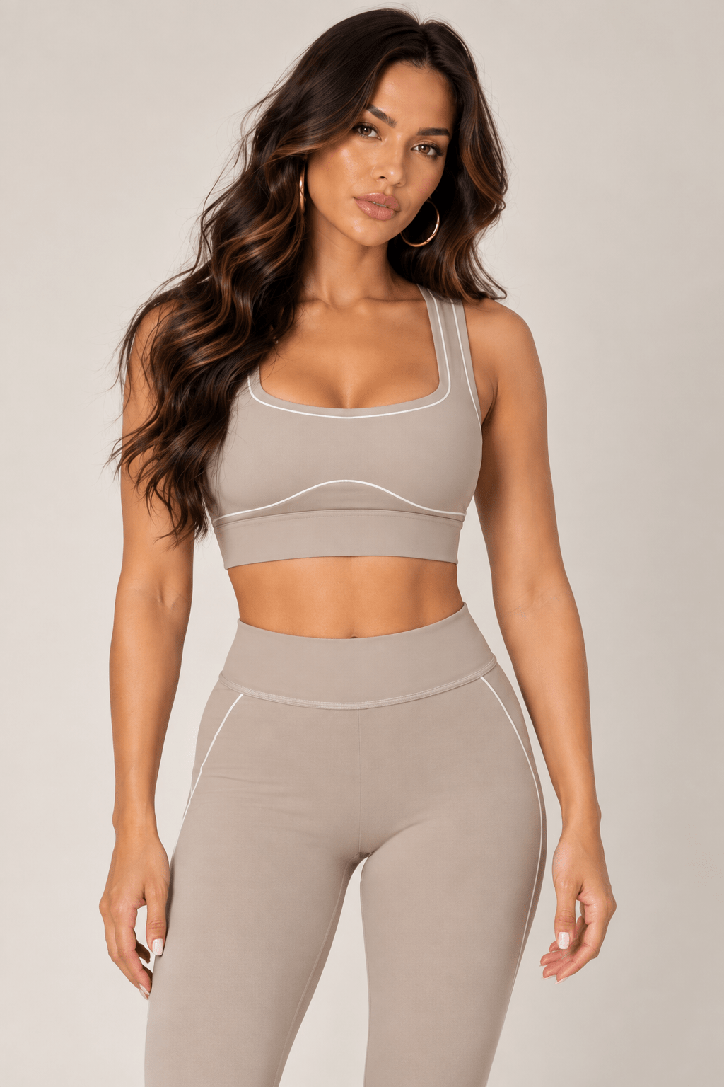 Taupe Contrast Thread Sports Bra - STYLED BY ALX COUTURESports Bra