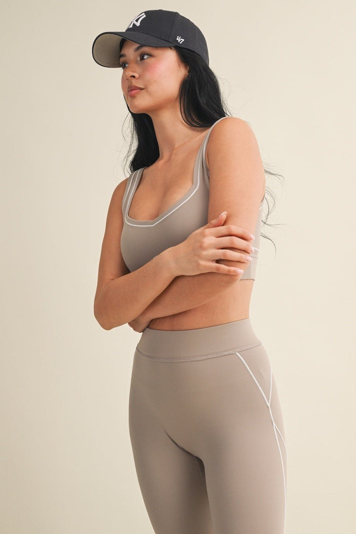Taupe Contrast Thread Sports Bra - STYLED BY ALX COUTURESports Bra