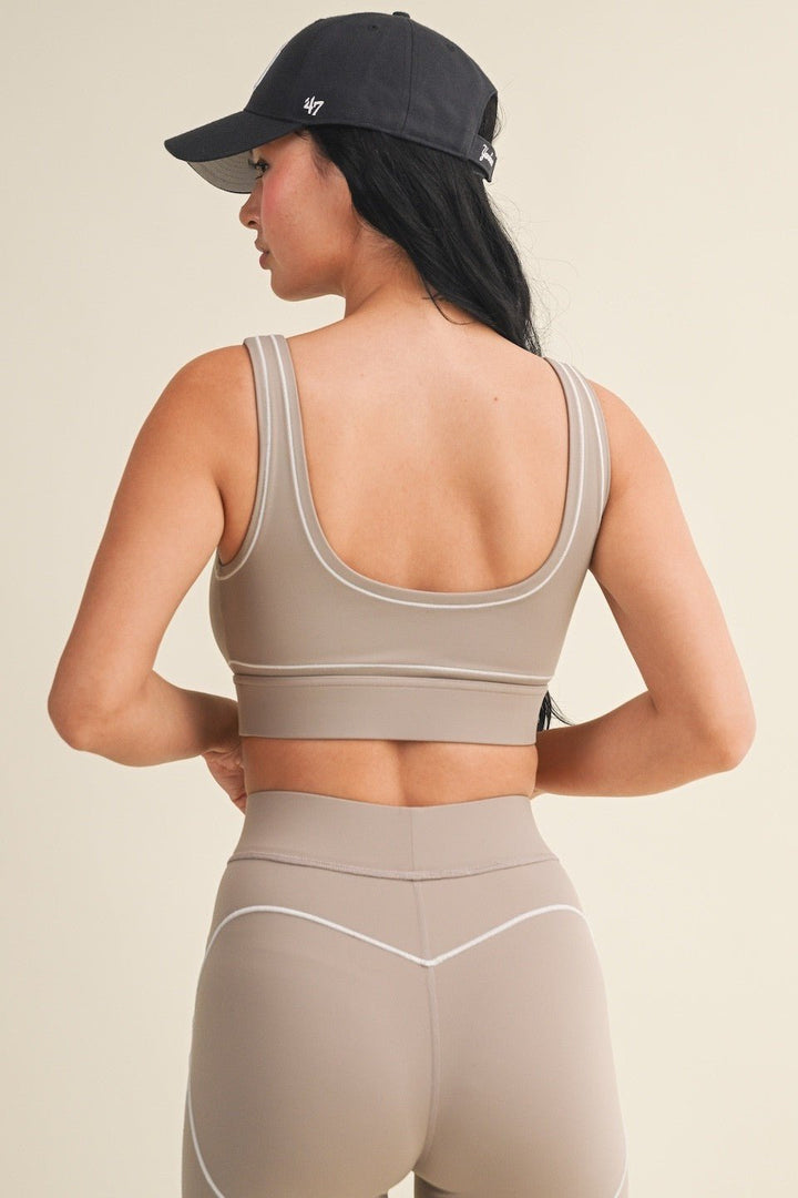 Taupe Contrast Thread Sports Bra - STYLED BY ALX COUTURESports Bra
