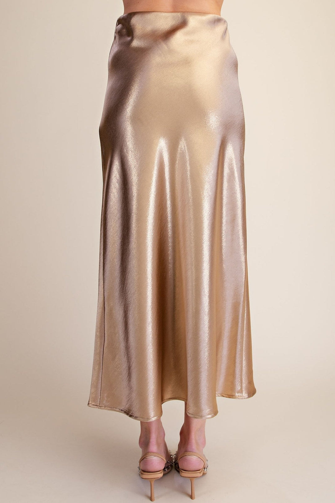 Taupe Metallic Shimmer Satin Cami and Midi Skirt Set - STYLED BY ALX COUTUREOutfit Sets