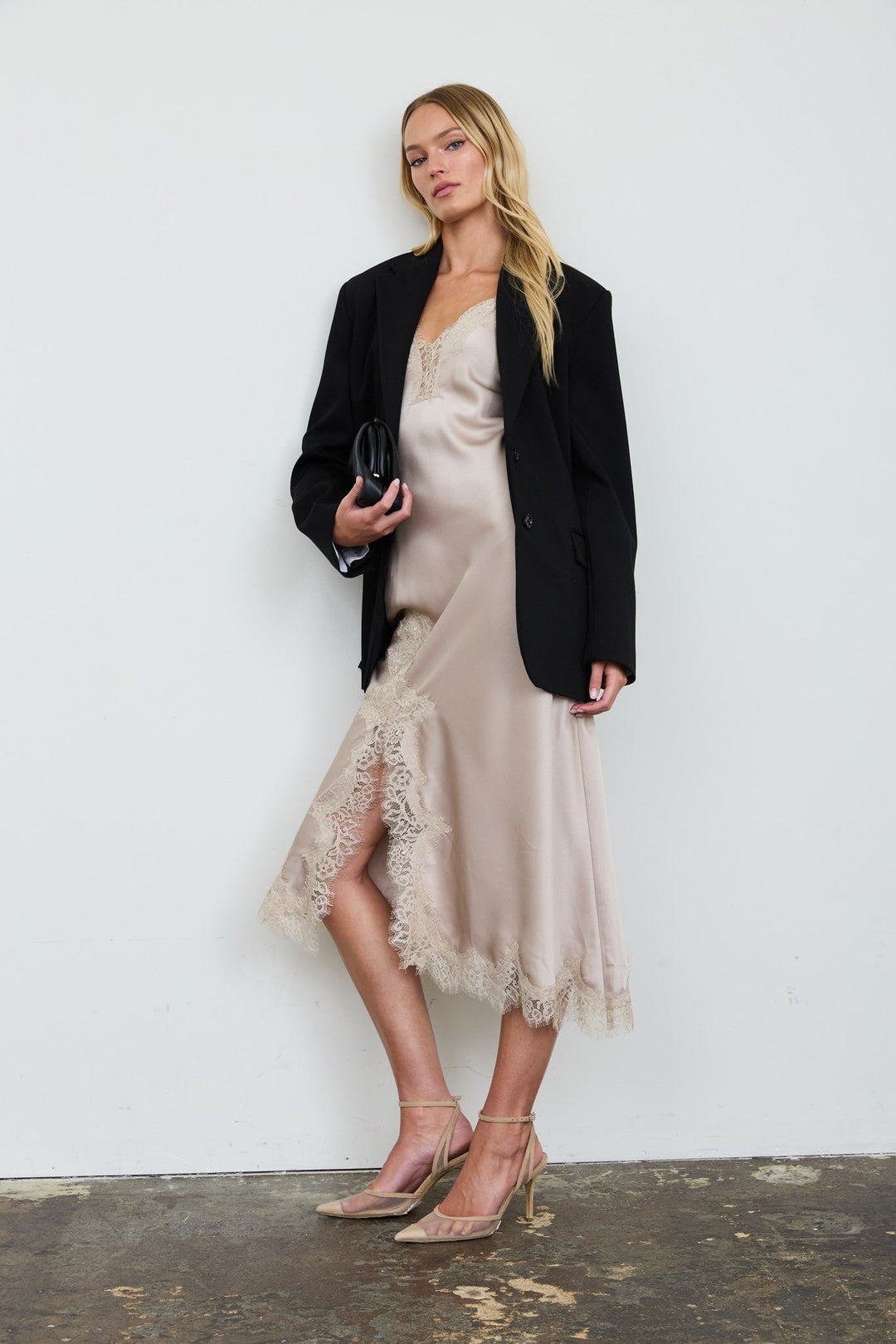 Taupe Satin Lace Slip Dress - STYLED BY ALX COUTUREDresses