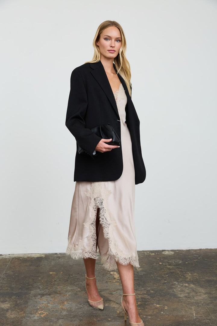 Taupe Satin Lace Slip Dress - STYLED BY ALX COUTUREDresses