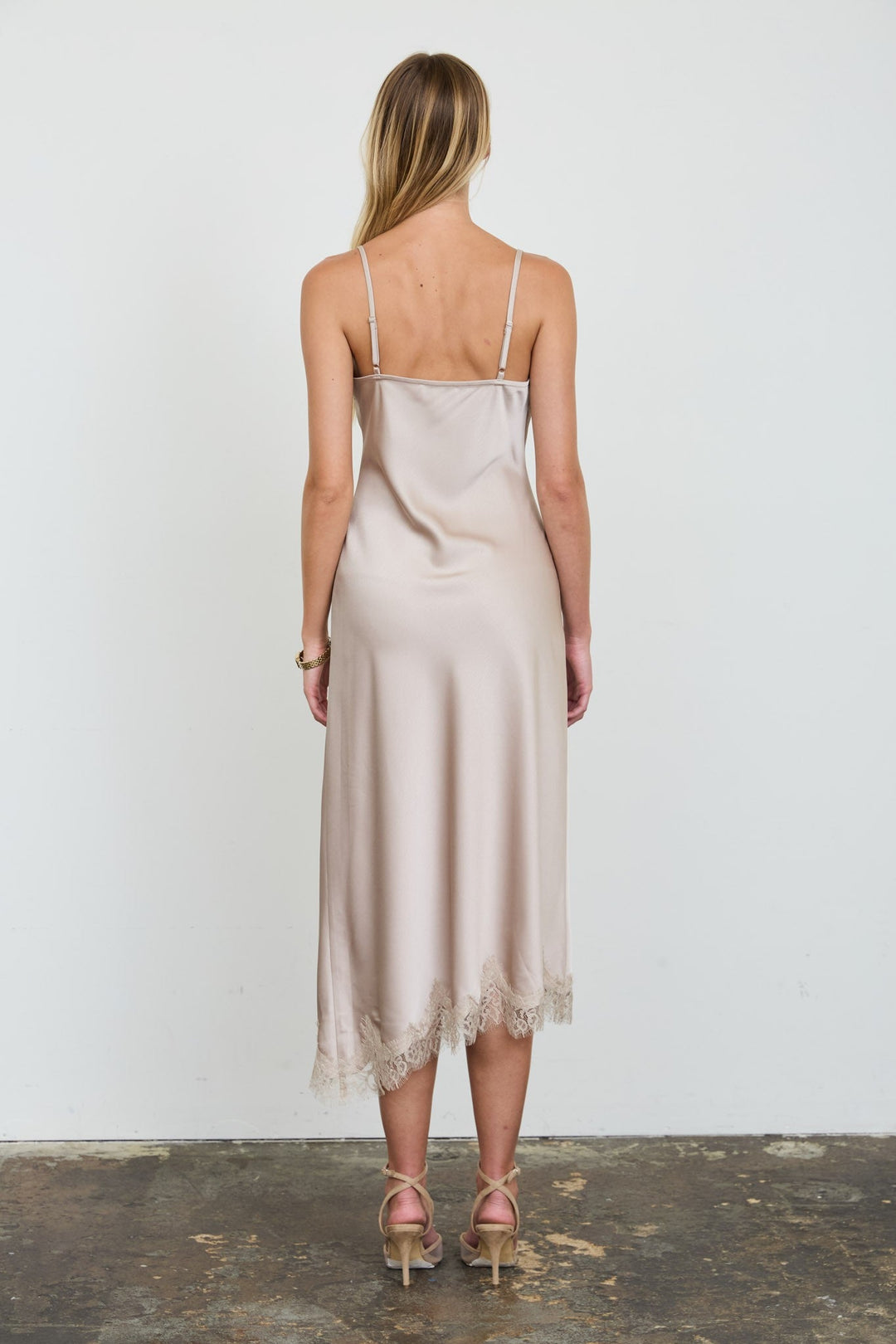 Taupe Satin Lace Slip Dress - STYLED BY ALX COUTUREDresses