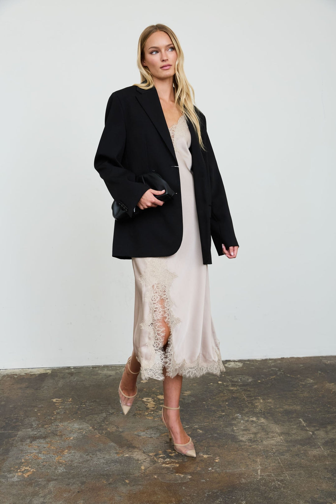 Taupe Satin Lace Slip Dress - STYLED BY ALX COUTUREDresses