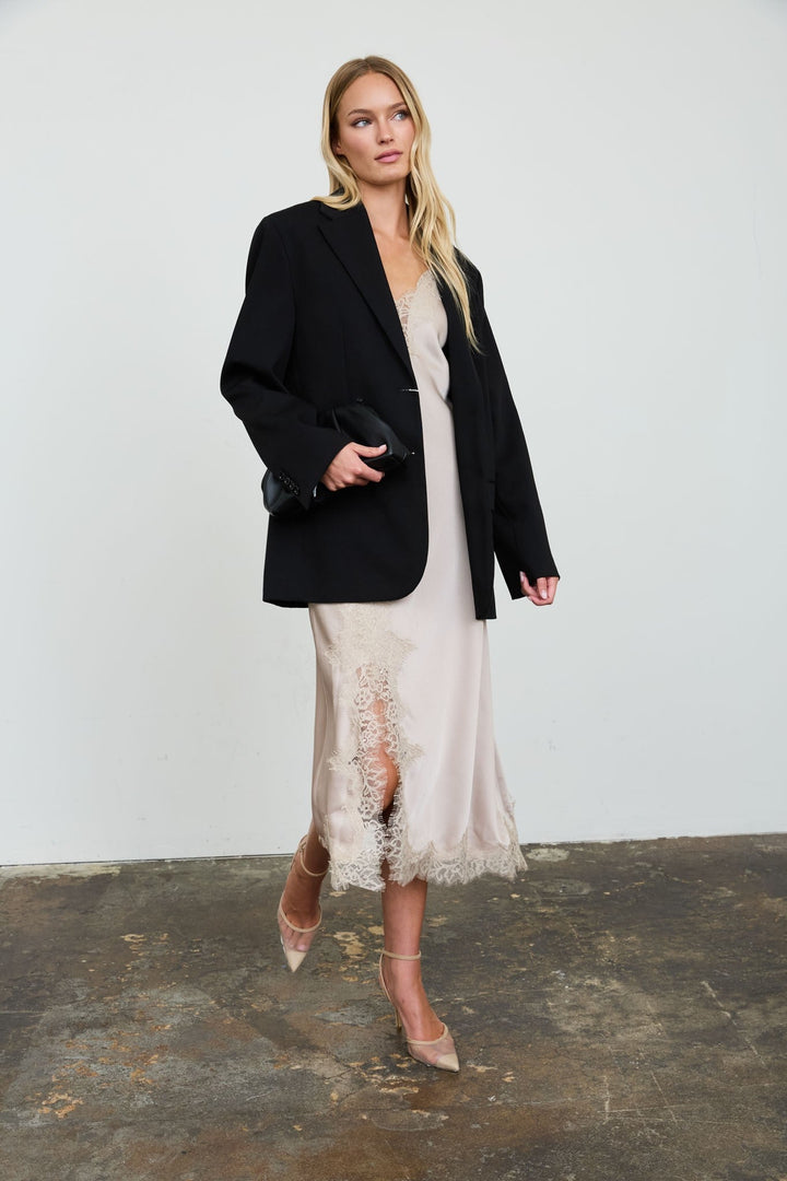 Taupe Satin Lace Slip Dress - STYLED BY ALX COUTUREDresses
