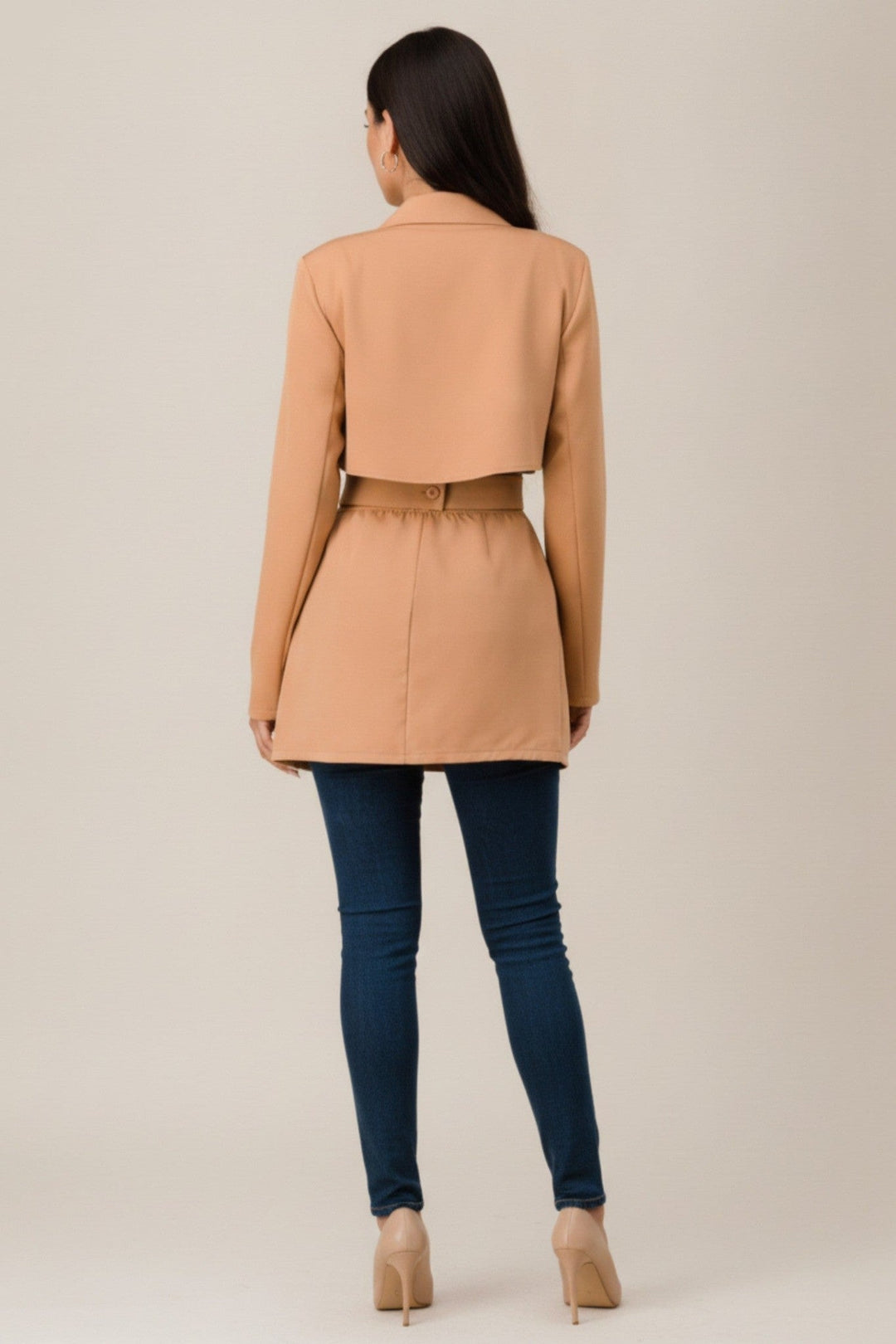 Taupe Stretch Twill Blazer Jacket - STYLED BY ALX COUTUREOuterwear