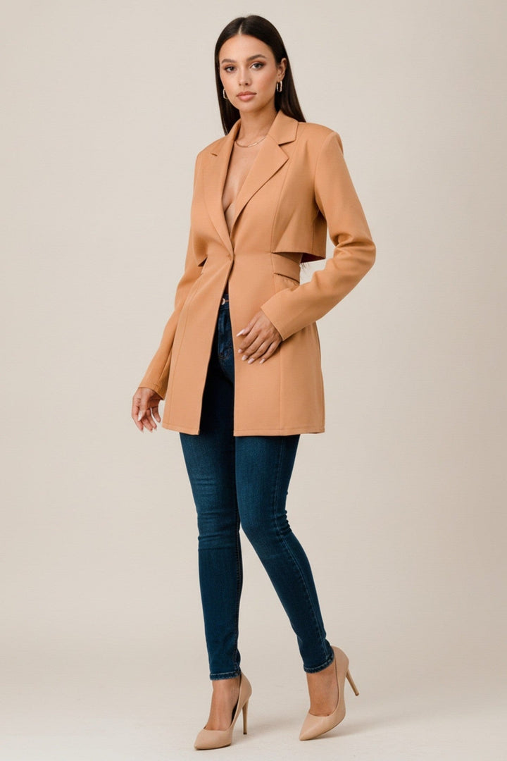 Taupe Stretch Twill Blazer Jacket - STYLED BY ALX COUTUREOuterwear