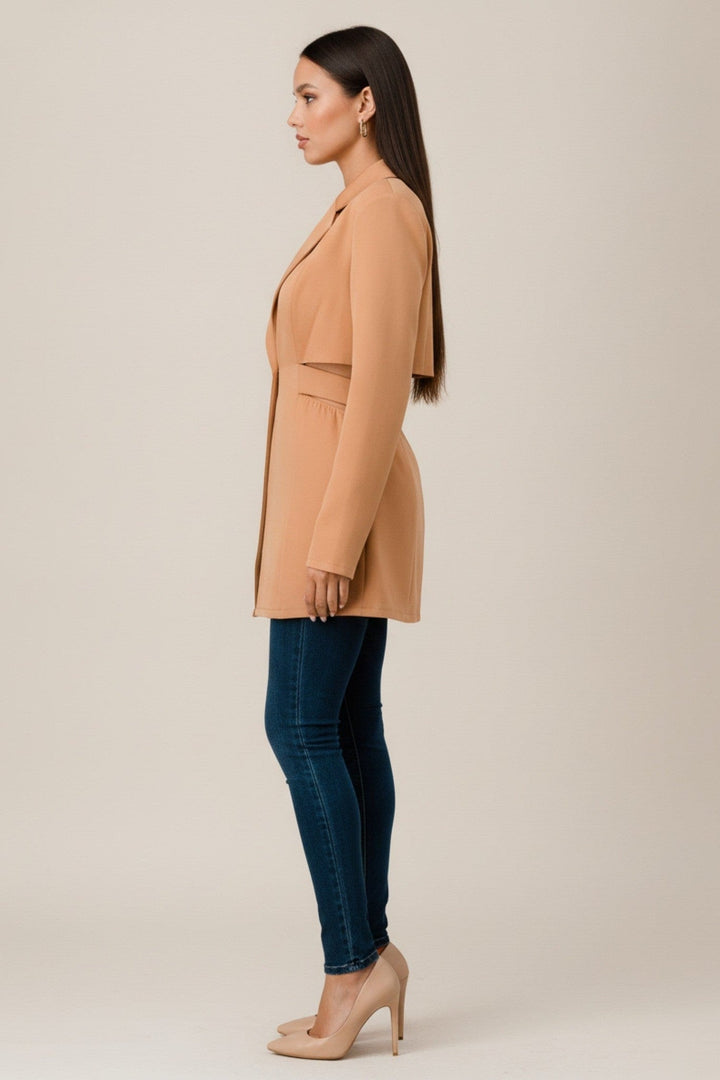 Taupe Stretch Twill Blazer Jacket - STYLED BY ALX COUTUREOuterwear